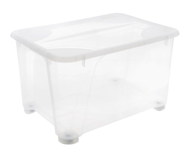 Plastikinė daiktadėžė 140l giga rollers su dangteliu ir ant ratukų, skaidri