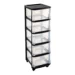 Modulinė spintelė ant ratukų su 5 stalčiais, juoda