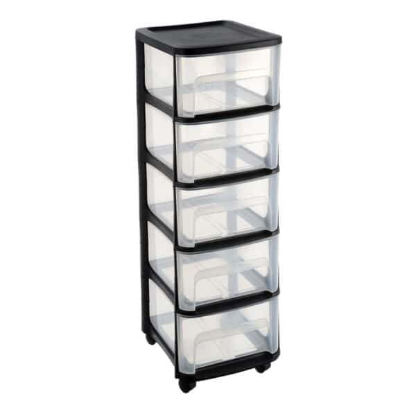 Modulinė spintelė ant ratukų su 5 stalčiais, juoda