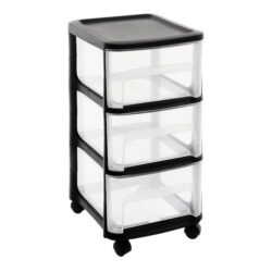 Didelė modulinė 3-ijų stalčių spintelė, juoda