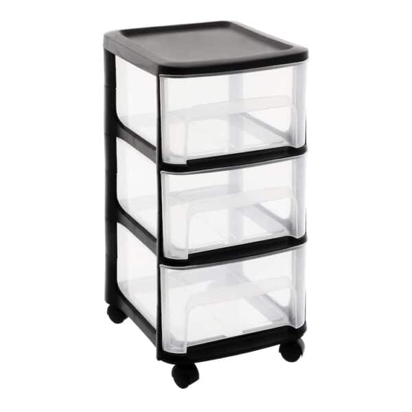 Didelė modulinė 3-ijų stalčių spintelė, juoda