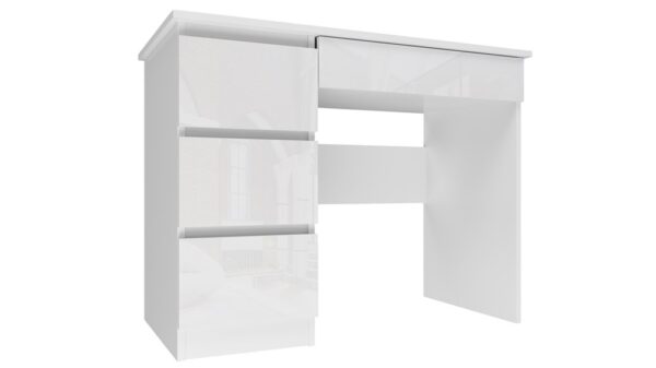 Rašomasis stalas Mijas, kairinis, blizgus baltas