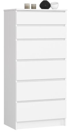 Komoda NORE K60 su 6-iais stalčiais, baltos spalvos