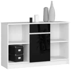 Komoda NORE B-17 120 сm., baltos/juodos spalvos