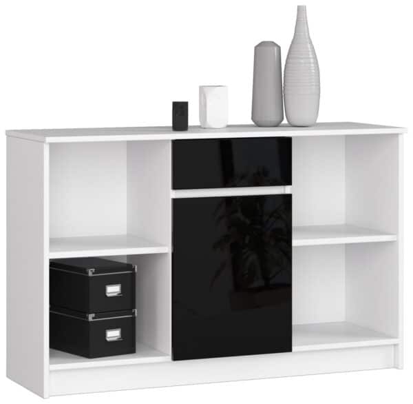 Komoda NORE B-17 120 сm., baltos/juodos spalvos