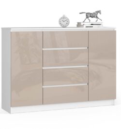 Komoda NORE K140 su 4-iais stalčiais, baltos/kreminės spalvos