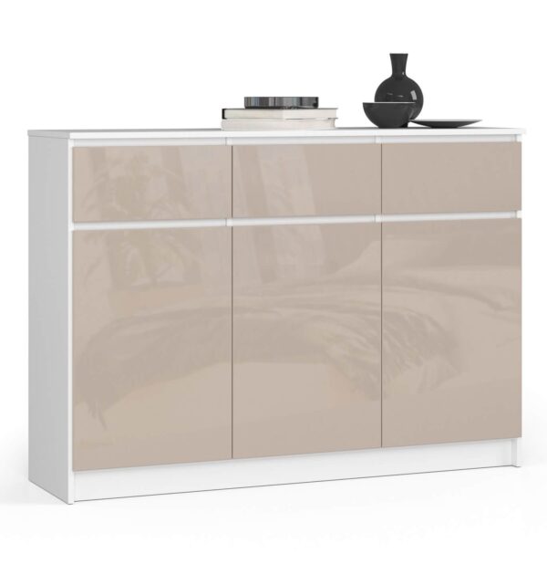 Komoda NORE K140 su 3-imis stalčiais, baltos/kreminės spalvos