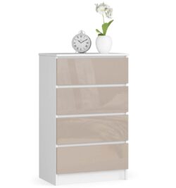Komoda NORE K60 su 4-iais stalčiais, baltos/kreminės spalvos