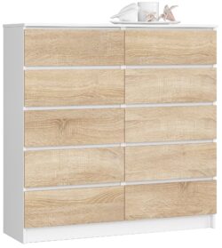 Komoda NORE K120, baltos/ąžuolo spalvos