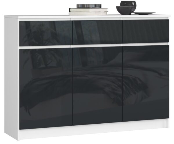 Komoda K140 su 3-imis stalčiais, baltos/pilkos spalvos