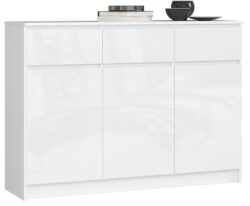 Komoda K140 su 3-imis stalčiais, baltos spalvosI /, baltos spalvosI Blizgūs