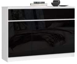 Komoda K140 su 3-imis stalčiais, blizgios baltos/juodos spalvos