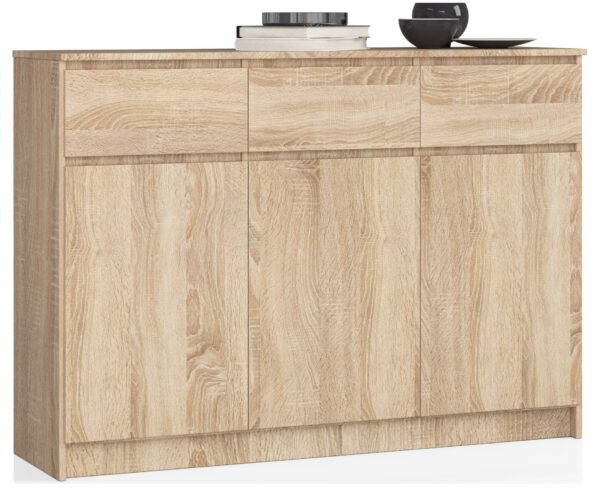 Komoda K140 su 3-imis stalčiais, ąžuolo spalvos