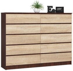 Komoda K160, tamsiai rudos/ąžuolo spalvos