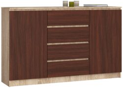 Komoda NORE K160 su 4-iais stalčiais, ąžuolo/tamsiai rudos spalvos