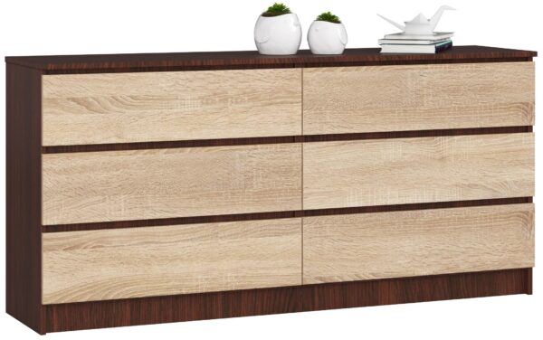 Komoda NORE K160 su 6-iais stalčiais, tamsiai rudos/ąžuolo spalvos