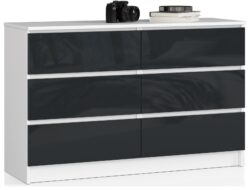 Komoda NORE K120 su 6-iais stalčiais, baltos/tamsiai pilkos spalvos