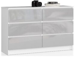 Komoda NORE K120 su 6-iais stalčiais, baltos/šviesiai pilkos spalvos