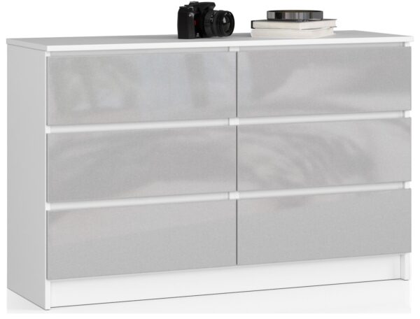 Komoda NORE K120 su 6-iais stalčiais, baltos/šviesiai pilkos spalvos