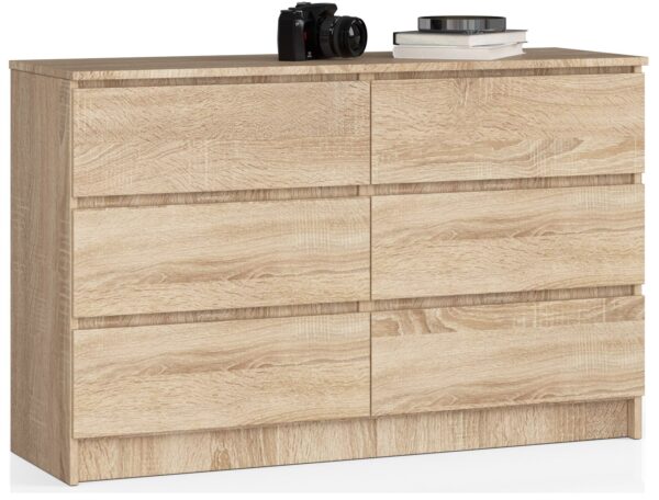 Komoda NORE K120 su 6-iais stalčiais, ąžuolo spalvos