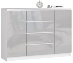 Komoda NORE K140 su 4-iais stalčiais, baltos/pilkos spalvos