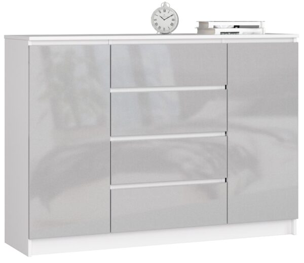 Komoda NORE K140 su 4-iais stalčiais, baltos/pilkos spalvos