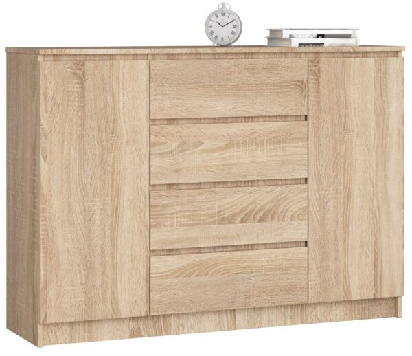 Komoda NORE K140 su 4-iais stalčiais, ąžuolo spalvos