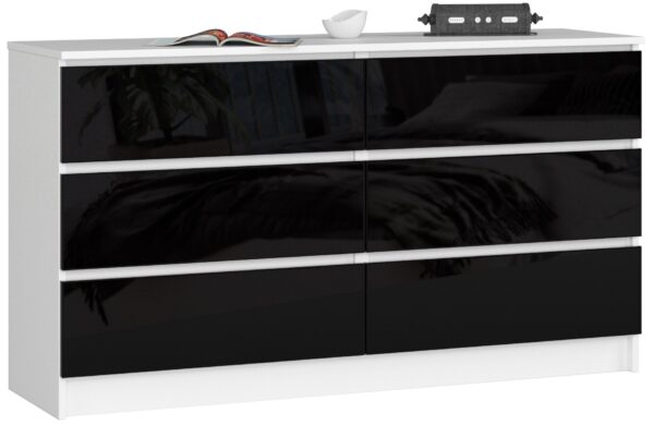 Komoda NORE K140 su 6-iais stalčiais , blizgios juodos spalvos