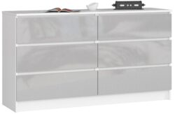 Komoda NORE K140 su 6-iais stalčiais, baltos/šviesiai pilkos spalvos