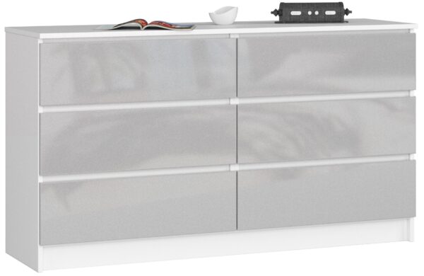 Komoda NORE K140 su 6-iais stalčiais, baltos/šviesiai pilkos spalvos