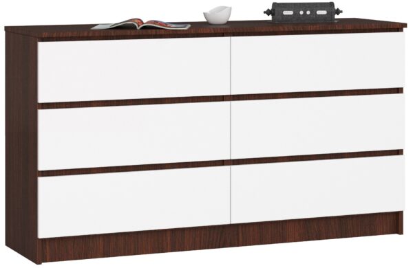 komoda-k140-6-szuflad-wenge-biala.jpg Komoda NORE K140 su 6-iais stalčiais, tamsiai rudos/baltos spalvos