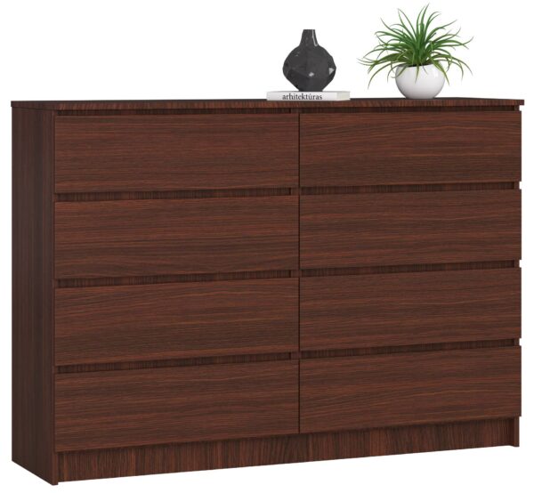 Komoda NORE K140 su 8-iais stalčiais, ruda spalvos