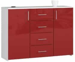 Komoda NORE K45, blizgios baltos/raudonos spalvos