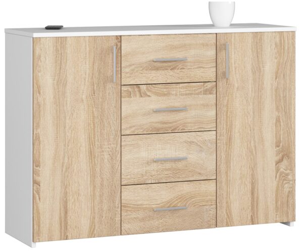 Komoda NORE K45, baltos/ąžuolo spalvos
