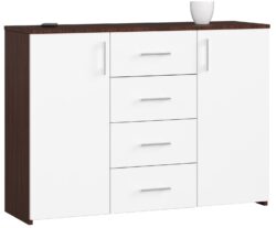 Komoda NORE K45, tamsiai rudos spalvos/baltos spalvos