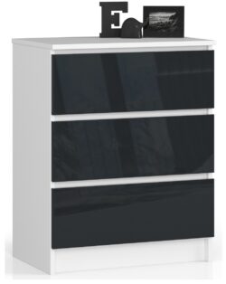 Komoda NORE K60 su 3-imis stalčiais, baltos/tamsiai pilkos spalvos