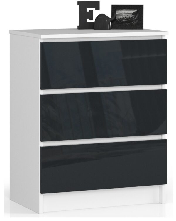 Komoda NORE K60 su 3-imis stalčiais, baltos/tamsiai pilkos spalvos