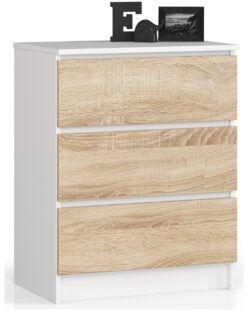 Komoda NORE K60 su 3-imis stalčiais, ąžuolo/baltos spalvos