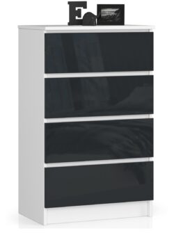 Komoda NORE K60 su 4-iais stalčiais, baltos/tamsiai pilkos spalvos