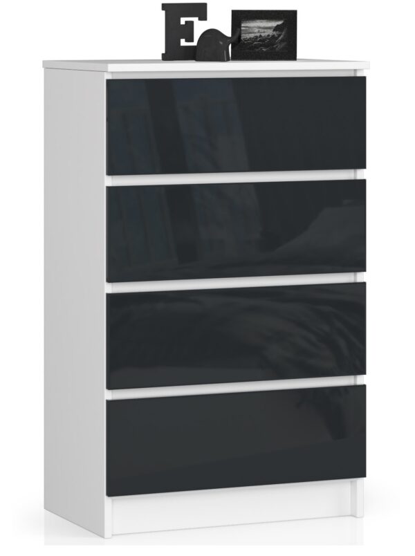 Komoda NORE K60 su 4-iais stalčiais, baltos/tamsiai pilkos spalvos