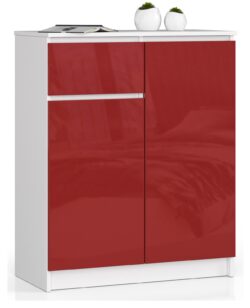 Komoda NORE K80, blizgios baltos/raudonos spalvos