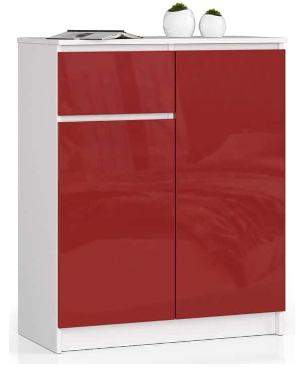 Komoda NORE K80, blizgios baltos/raudonos spalvos