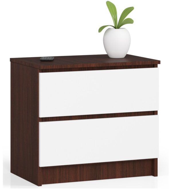 komoda-szafka-nocna-60cm-2-szuflady-wenge-biala.jpg Komoda NORE K60 su 2-iems stalčiais, tamsiai rudos/baltos spalvos
