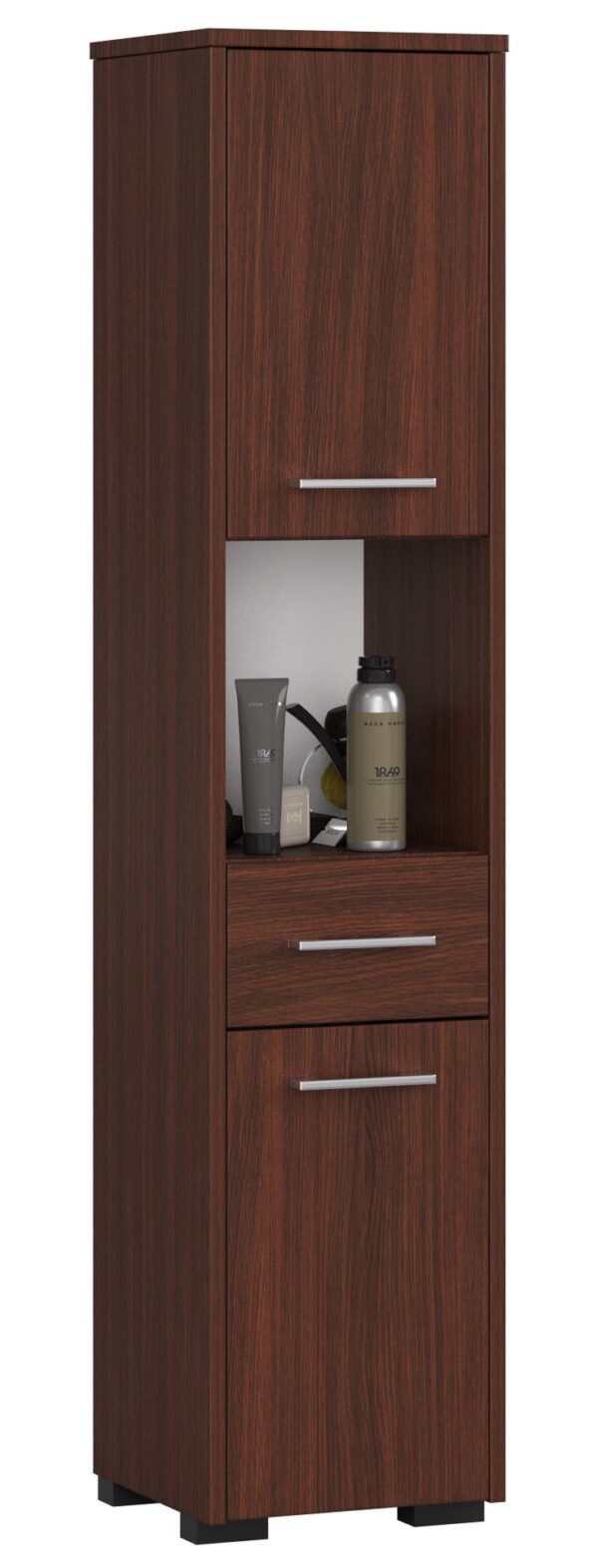 Aukšta vonios spintelė-lentyna NORE Fin, tamsiai ruda