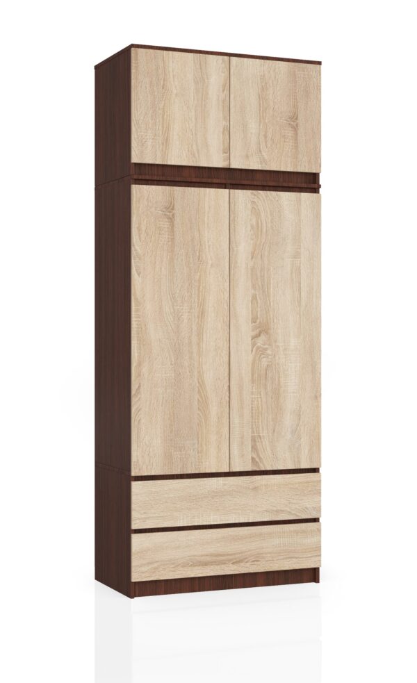 szafa-z-nadstawka-s-90cm-2-dwiedz-2-szuflady-wenge-sonoma.jpg Spinta NORE S90 su antrasolėmis, tamsiai rudos/ąžuolo spalvos