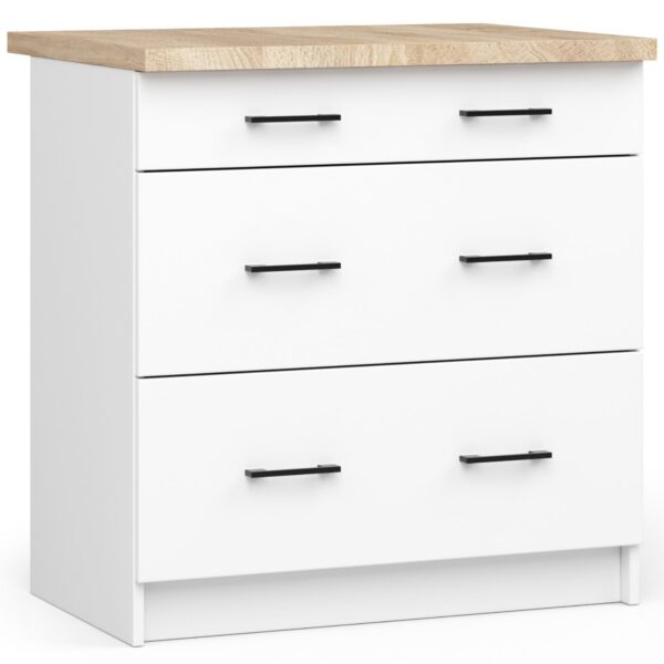 Virtuvinė spintelė NORE Oliwia S80 su 3-imis stalčiais, balta