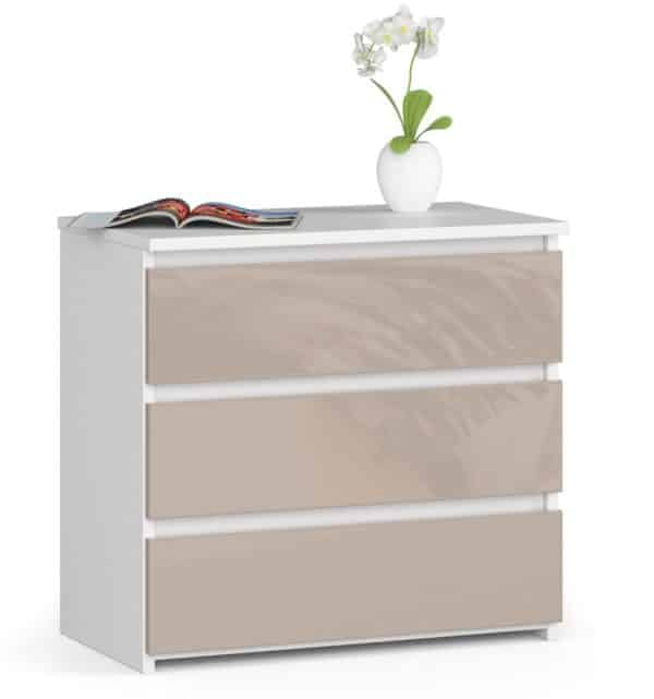 Naktinė spintelė NORE CL3 60 cm. su 3-imis stalčiais, balta/kreminė