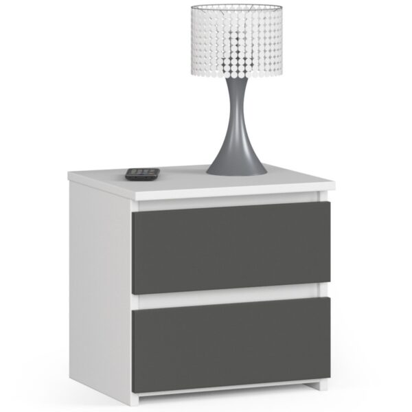 szafka-nocna-cl2-40-cm-2-szuflady-biala-grafit-szary.jpg Naktinė spintelė NORE CL3 40 cm. su 2-iais stalčiais, balta/tamsiai pilka