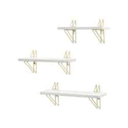 3-ijų sieninių lentynų rinkinys, baltos/auksinės spalvos