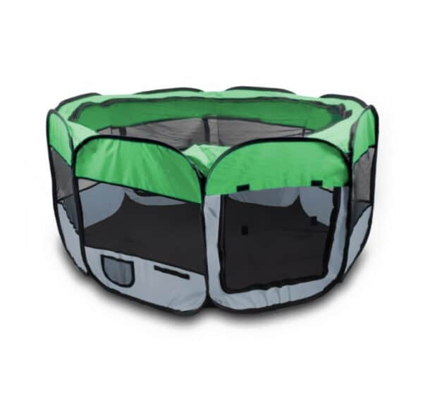 Sulankstomas maniežas šunims, smėlio/žalios spalvos